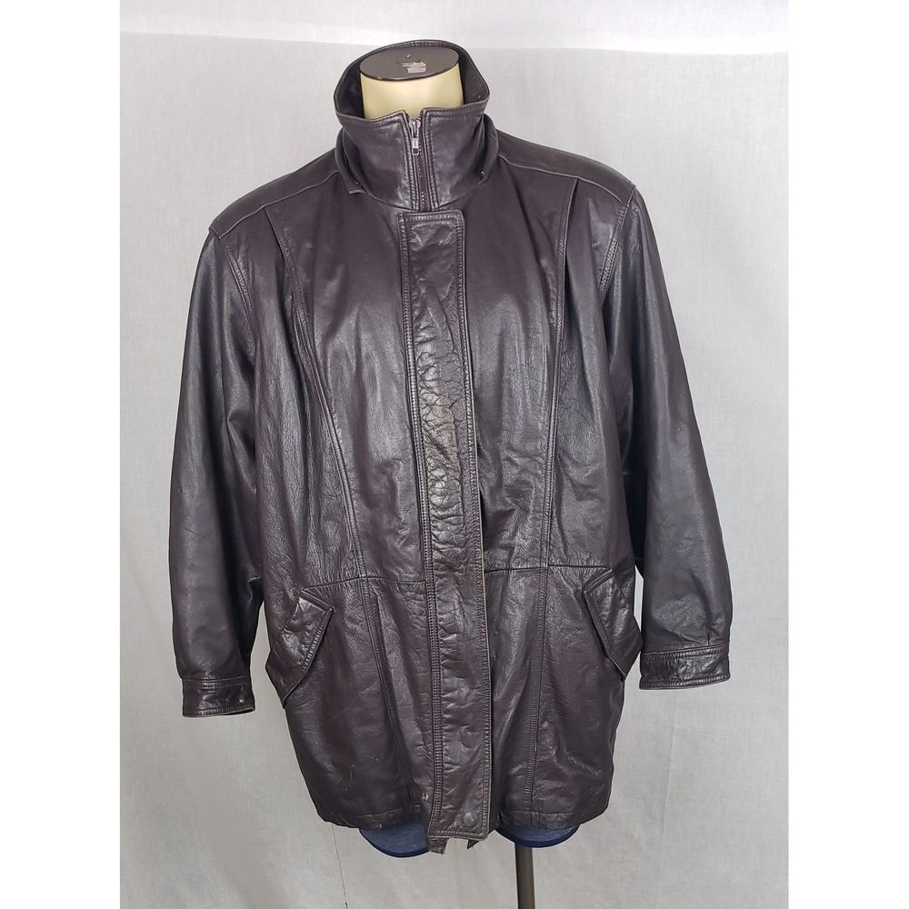 Men's 100% Genuine Leather Jacket Cocoa Brown Full Zip Collar XL Outdoor Fall
